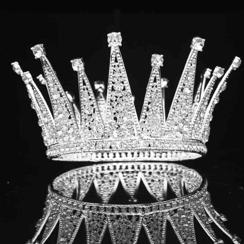 Vintage Crystal Queen King Bridal Tiara Korona Bride Headpiece Ślubne Włosy Biżuteria Akcesoria Kobiety Korowód Prom Włosy Ozdoby AA220323