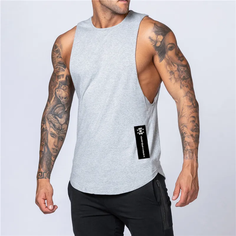 Treino de ginástica dos homens tanque superior colete muscular sem mangas camisa esportiva stringer moda roupas musculação algodão fitness singlets 2294f