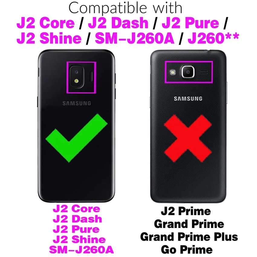 Casos de carteira de couro para Samsung Galaxy J2 CORE J260 J2DASH J2PURE J2SHINE FUNAS CAPA Pocket Pocket Stand Stand Tampa