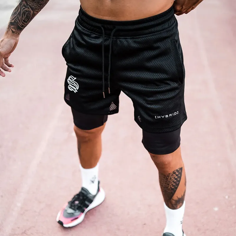 Europäische und amerikanische Modemarke Sportsport -Doppeldecker -Shorts Männer trainieren gefälschte 2 -piepen -Basketball -Fitnesshosen 220602