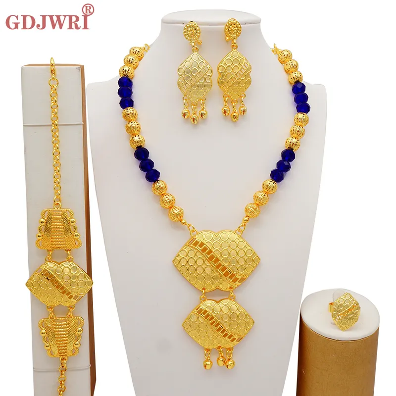 Luxury Dubai Gold Color Sets African Indian Ethiopia Bridal Wedding Gifts Party For Women Necklace Earrings Jewelry Set 220810