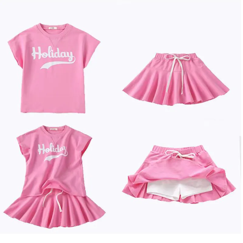 Summer Girl Sports Sports Set Sport Baby Manga curta T camisetas calças de saia Crianças da moda roupas de meninas roupas 220620