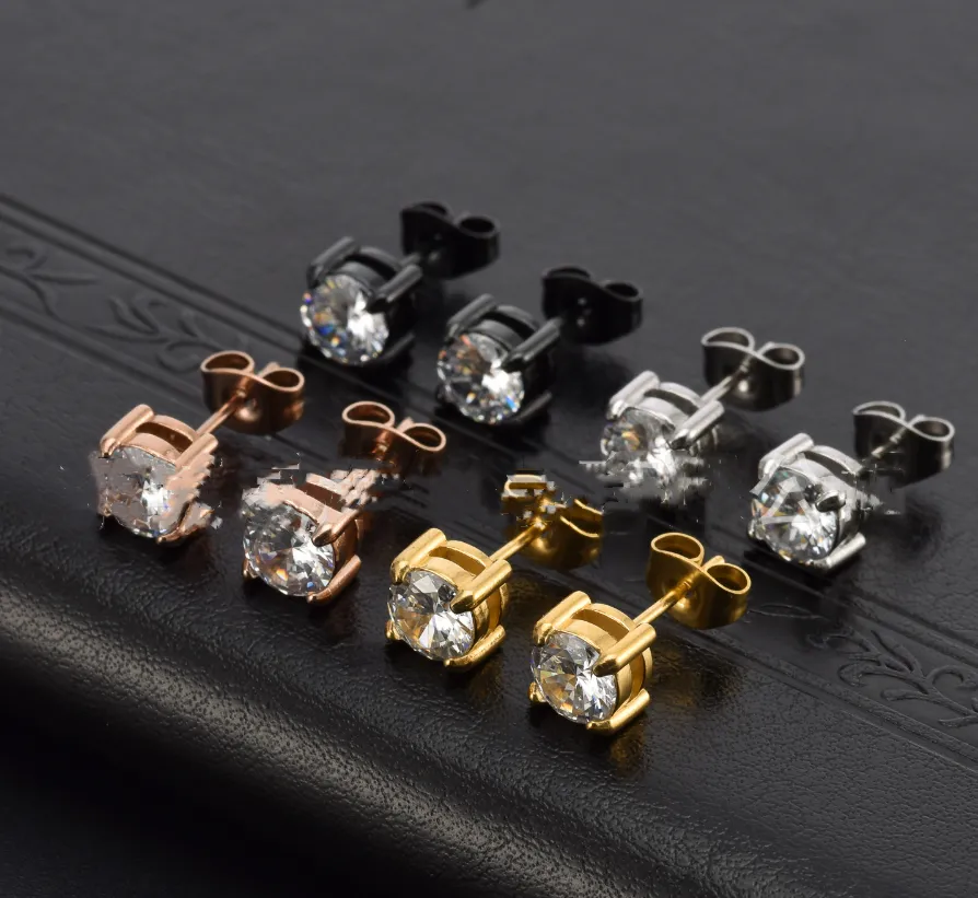 Eleganti orecchini piercing semplici Orecchini a bottone con diamanti quadrati in acciaio inossidabile