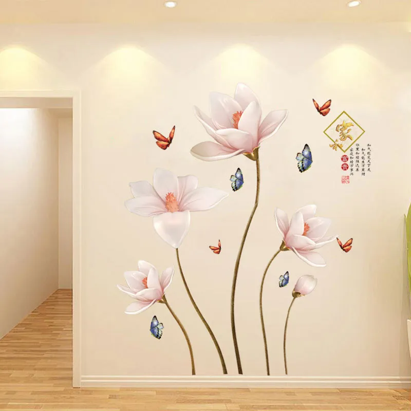 Grand en vinyle Lotus Stickers muraux Fleurs décor de la maison 3D Sticker mural Décoration de salon 3D Fond d'écran Fleur Murales