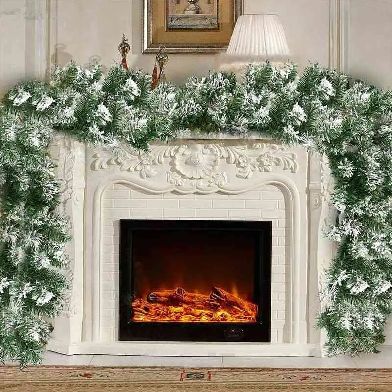 6フィート18mクリスマスガーランドホワイト落下雪だるま暖炉ドア人工植物花輪ホームパーティーウェディングデコレーションl220815295718