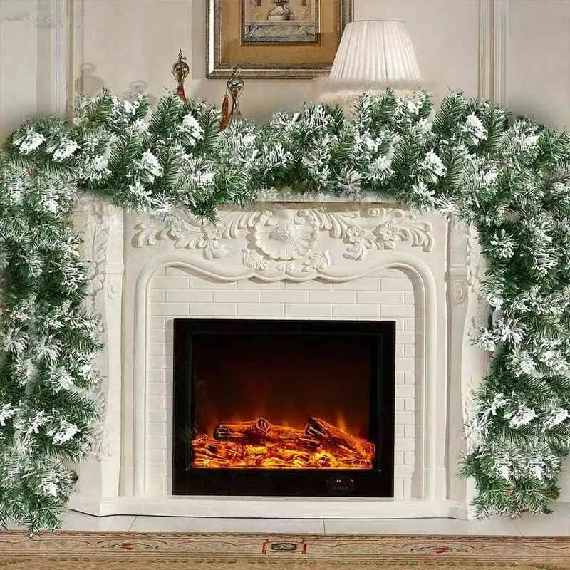 6Ft 18M guirlande de noël blanc chute de neige rotin porte de cheminée plantes artificielles couronne maison fête décorations de mariage L220815295718