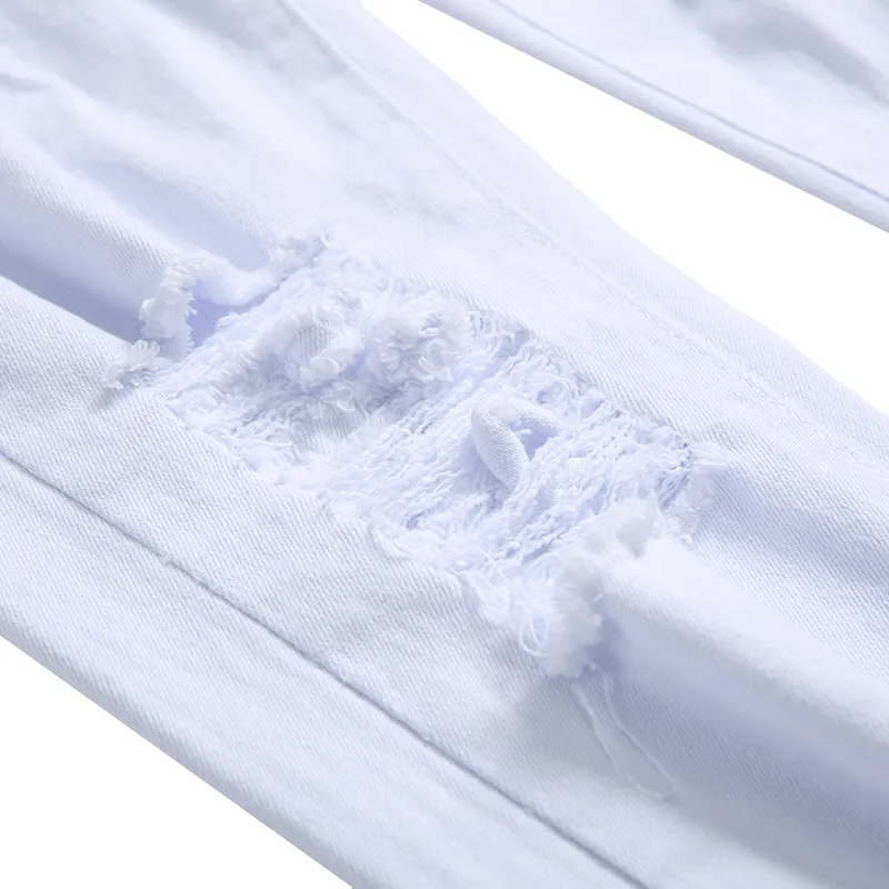 Straight Hole Destruction Trousers Distressed Jeans Men Denim Fashion Designer Brand White Pants Male Large Size 220328
