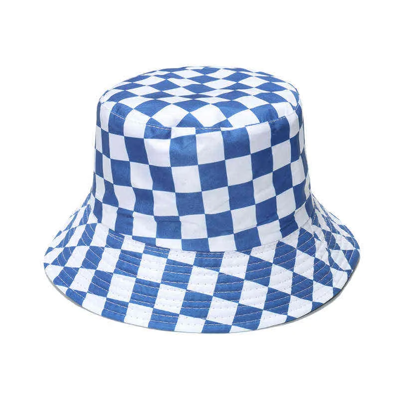 Fashion Women Spring Summer Cotton Bucket Hats Female Lady Plaid Outdoor Panama Fisherman Cap Hat For Women DropShipping G220418