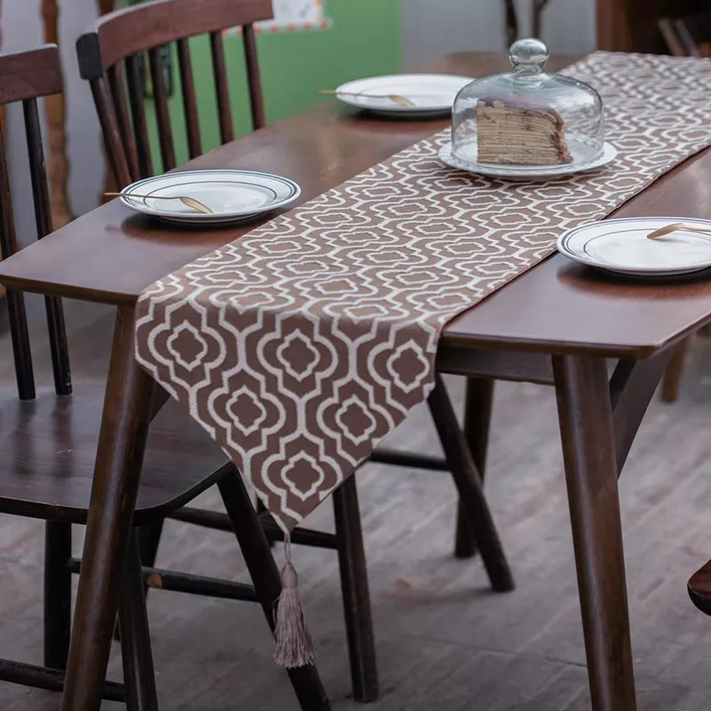 Elegante corridore di tavolo turchese jacquard letto con nappe in stoffa rossa stretta decorazioni da pranzo matrimoni feste a casa 220615