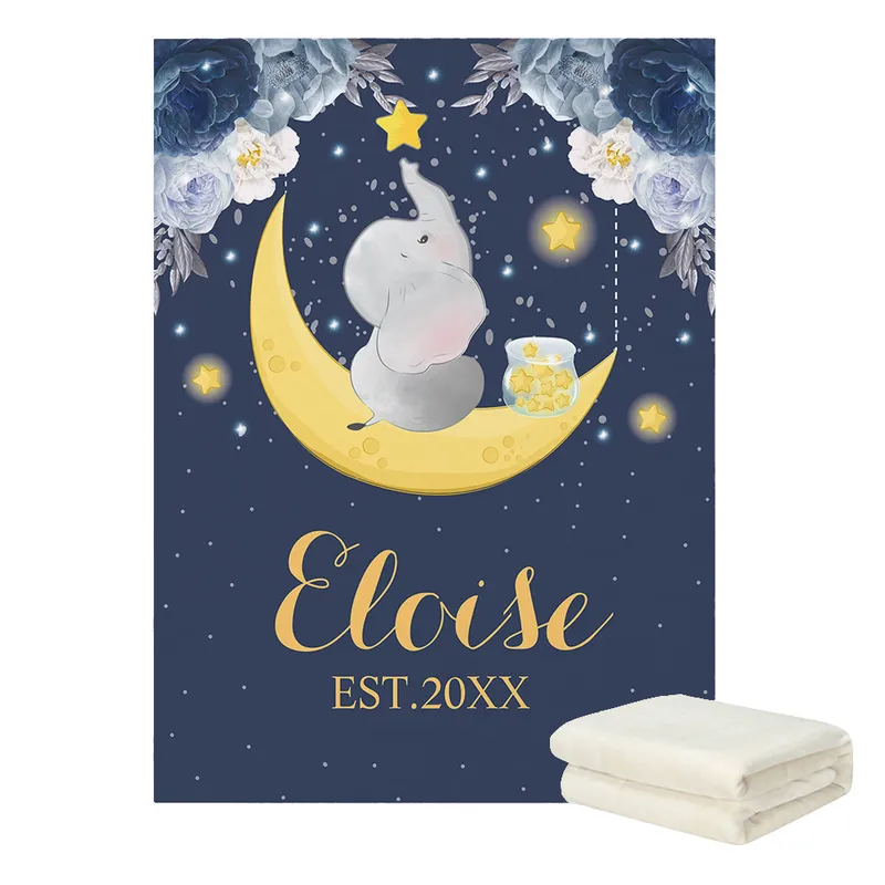 LVYZIHO Orso Dormiente Dormi sulla Luna Nome Personalizzato 30x40 48x60 60x80 Pollici Coperta in Pile 220712