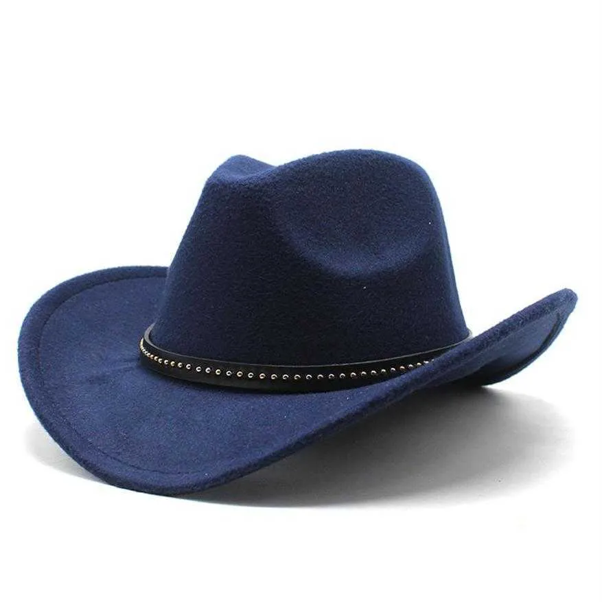 Mężczyźni Winter Women Black Wool Fedora Hat Chapeu Western Cowboy Hat Gentleman Jazz Sombrero Hombre Cap Elegant Lady Cowgirl Hats 2202263p