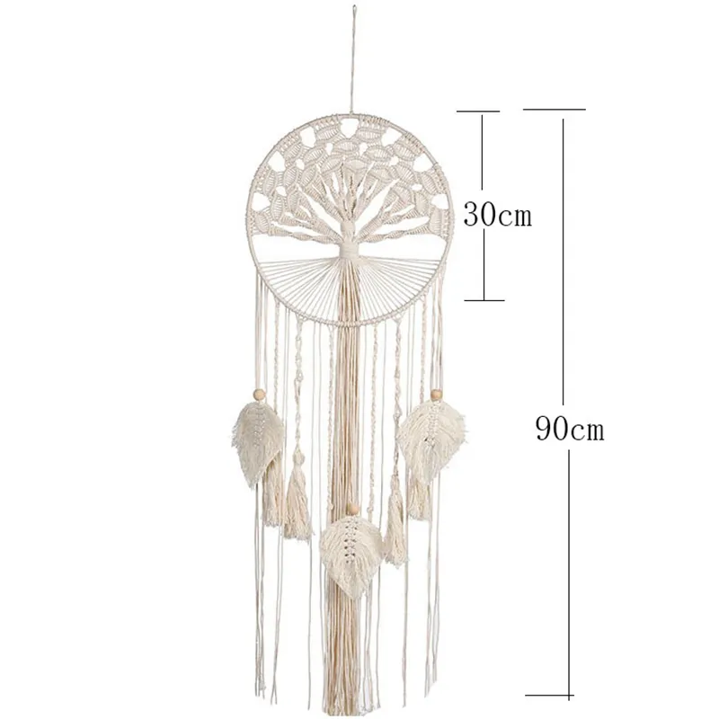 Livets träd Dreamcatcher Boho Beige Tassels Macrame Craft Handgjord vägg hängande bröllop Hem Sovrum Dekoration Dream Catcher 220407