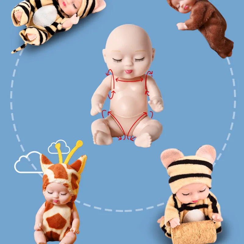 Sleep Baby Doll Cute Animal 3.5inch Height Simulated Reborn for Children's Toy with Clothes 220826