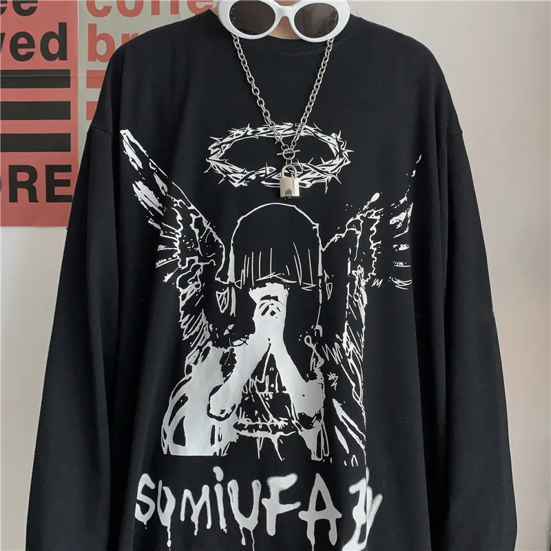 Harajuku Men's Long Sleeve T-shirts Autumn Gothic Vintage Print Ulzzang Cozy Fashion Streetwear Baggy Korean Trendy BF Plus Tops 220621