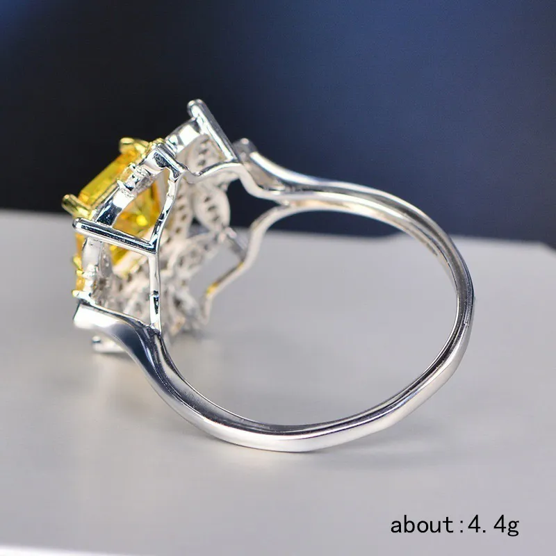 Sz6-10 Fashion Party Ring Sparkling Flower Jewelry 925 Sterling Silver Square Yellow CZ Zircon Diamond Women Engagement Band Rings237G