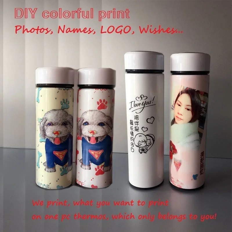 350ML500ML THERMOS SMART LED LID Touch Temperatur Display DIY Anpassa PO Picture Colorful Print Name 220608