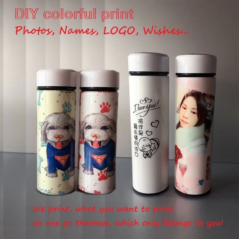 350ML500ML Thermos Smart LED Lid Touch Temperature Display DIY Customize Po Picture Colorful Print Name 220608