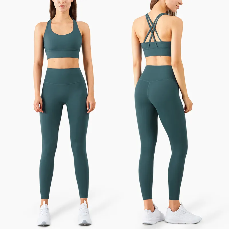 Tereyelik Yumuşak Kumaş Yoga Set Kadın Spor Yok Ön Dikiş Spor Suits Spor Kıyafet Spor Egzersiz Giysileri Kadın 220330