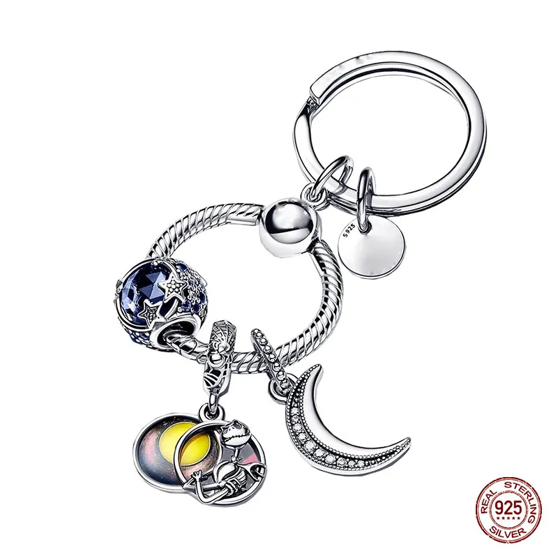 925 Sterling Silver Dangle Charm Carrier Sac à dos Porte-clés Porte-clés Porte-clés Perles appropriées Perle Fit Pandora Charms Bracelet Bijoux à bricoler soi-même Accessoires