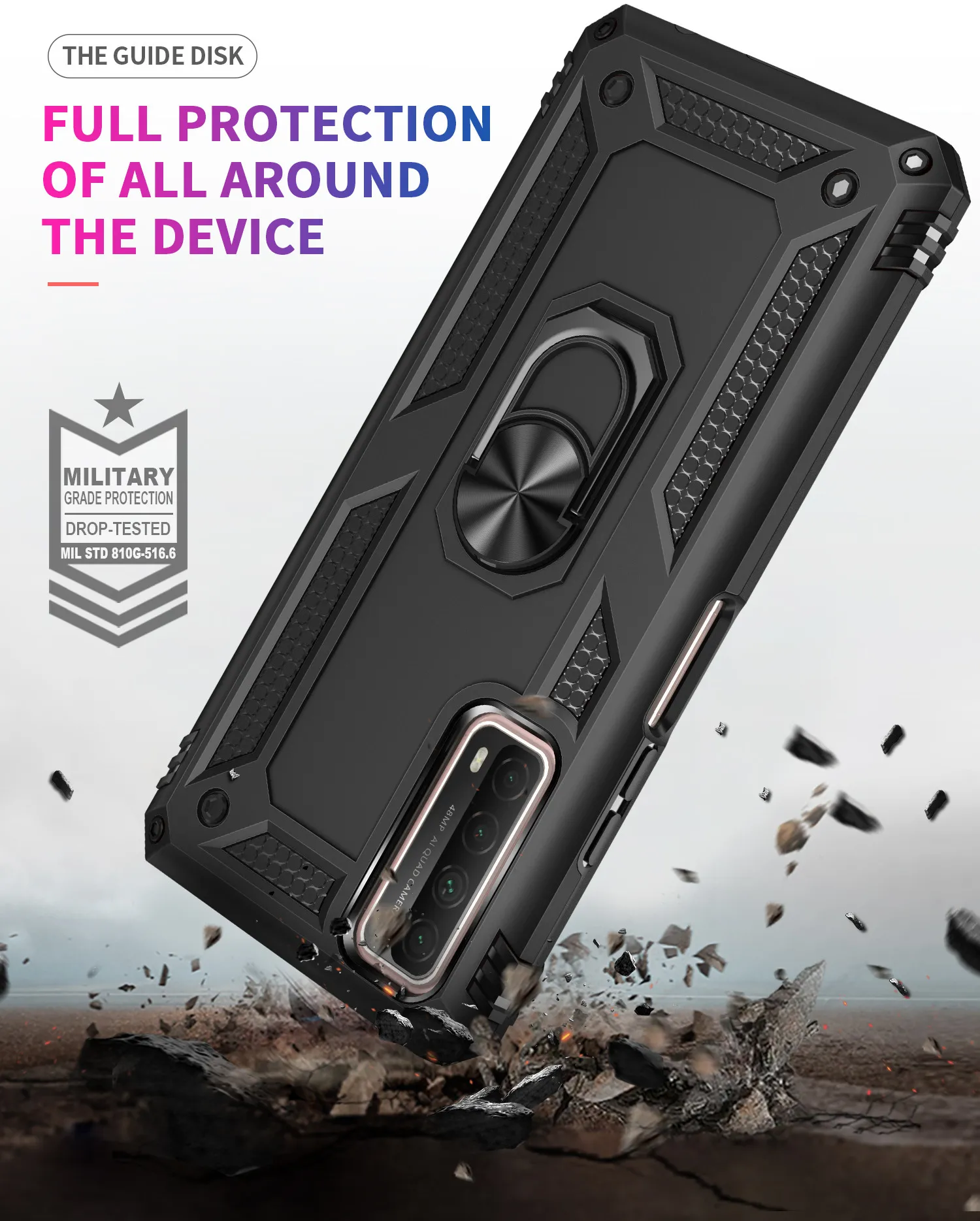 Armor Phone Cases For Huawei P Smart 2019 2020 2021 P30 P40 Lite Mate 30 40 Pro Plus Car Magnetic Holder Cover Ring Bracket