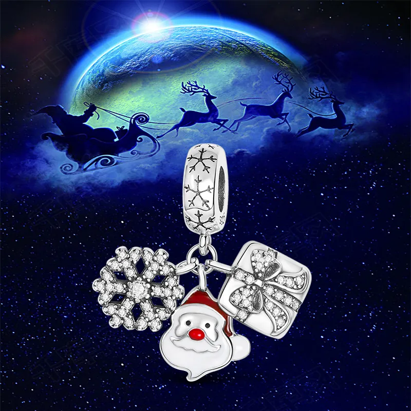 925 STERLING Silver Christmas Collection Charm Santa Claus Bead DIY para pulseira Pandora