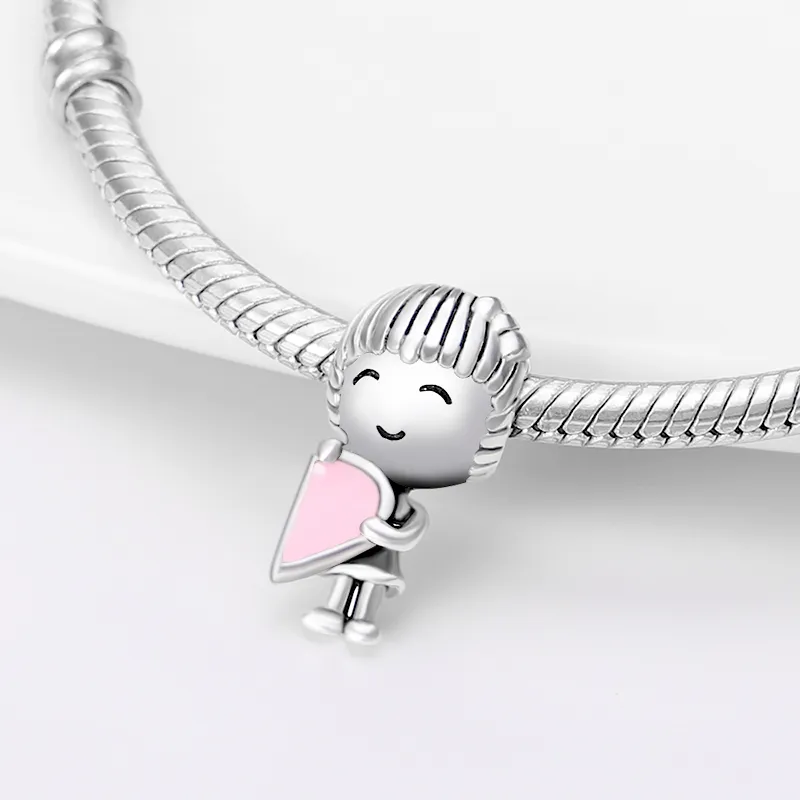 925 Sterling Silver Dangle Charm Halsband Kvinnor Pink Serie Pärlor Pärlor Fit Charms Armband DIY smycken Tillbehör