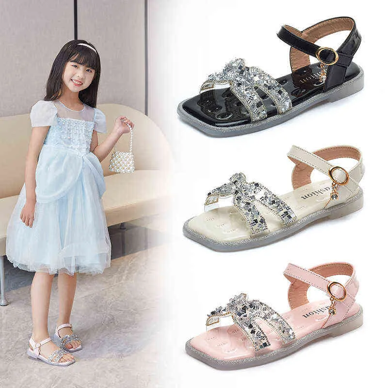 3-12 세 어린이 투명한 모조 다이아몬드 비치 샌들을위한 투명 모조 다이아몬드 비치 샌들 2021 여름 신발 아이 샌들 여름 신발 샌들 우아한 샌들 g220523