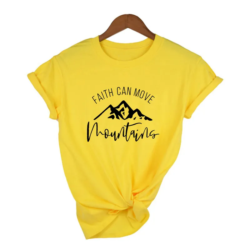 La foi peut déplacer des montagnes femmes été T-Shirt décontracté à manches courtes t-shirts chrétiens Bible Slogan vêtements religieux hauts Camisetas 220506