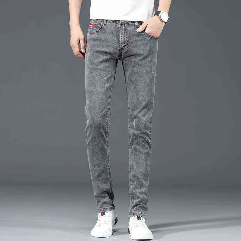 New Fashion Brand Slim Gray Blue Skinny Jeans Men Business Casual Classic Cotton Trend Elastic Youth Pencil Denim Trousers G0104