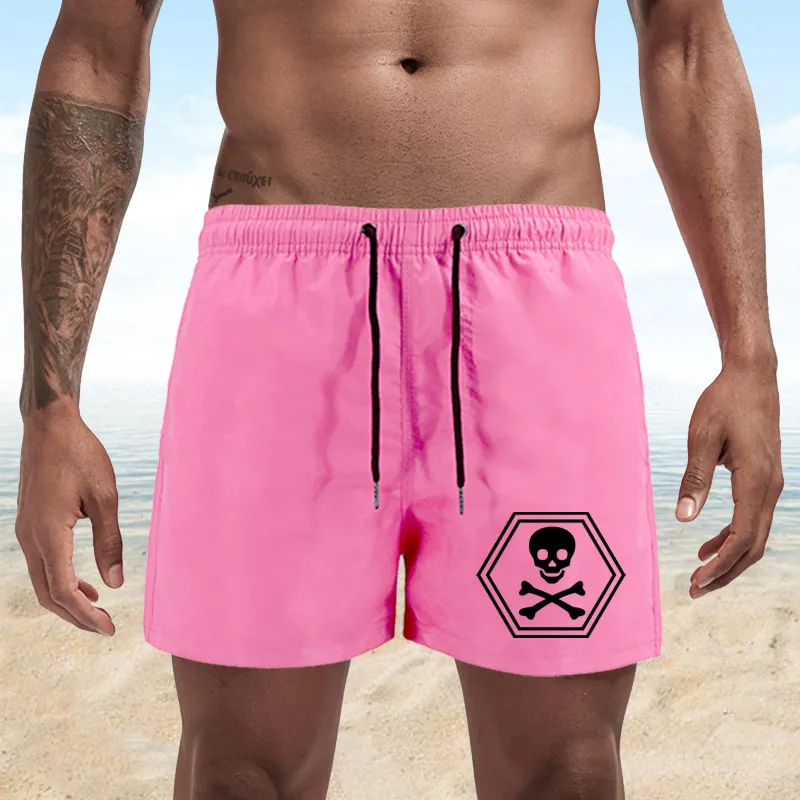 Homens de verão Surfing Shorts Secagem rápida Cabeça Crânio Impresso Bolso Natação Masculino Casual Respirável Beachwear Movimentar-se 220425