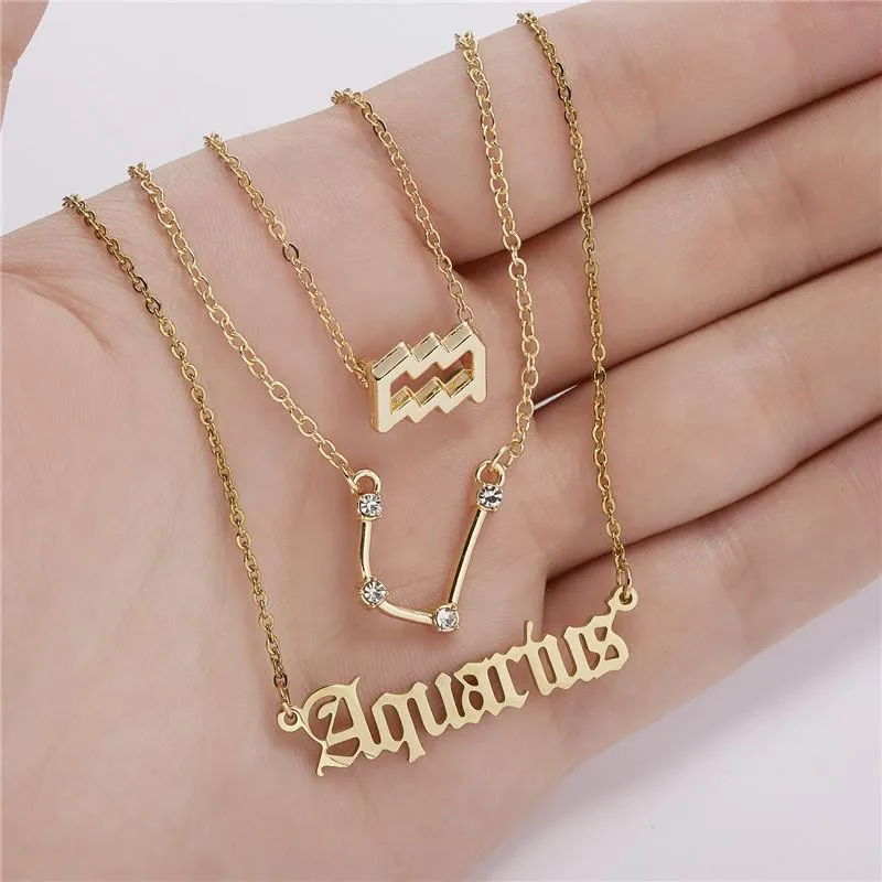 قلادة قلادة مجموعة من الورق المقوى Zodiac Sign 12 Constellation Charm Gold Color Necklace Cancer Leo Scorpio Jewelryp296n