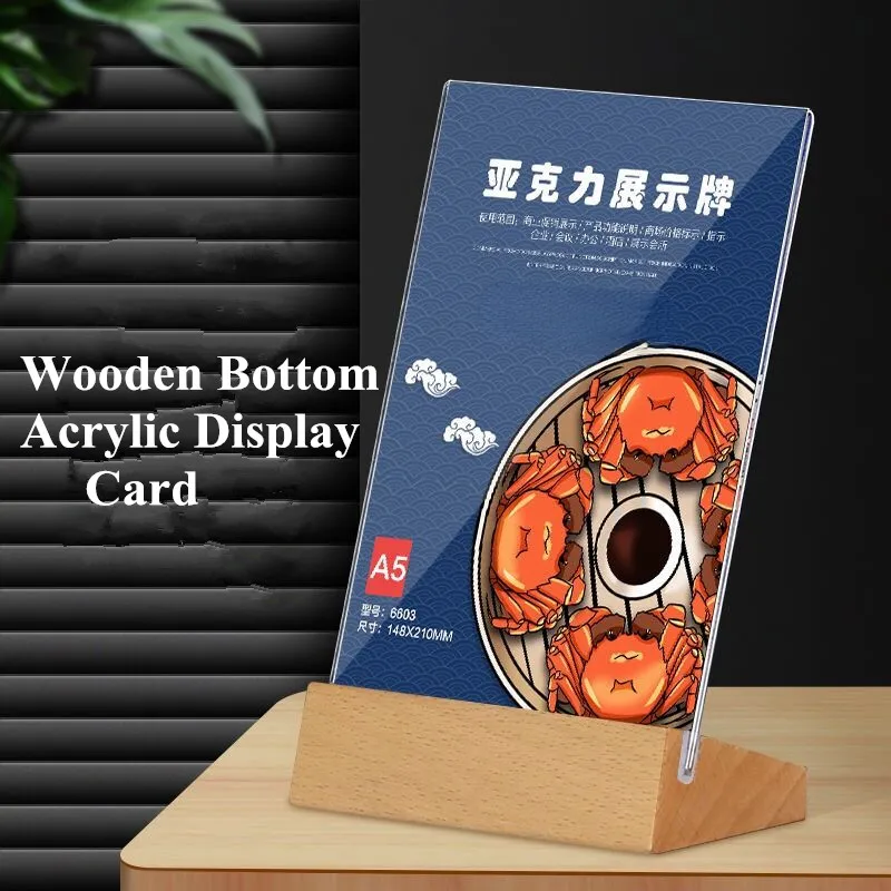 A6 T / L Shape Tabela de acrílico Suportes do suporte de placas Display Stand Wood Base Photo Picture Poster Frame