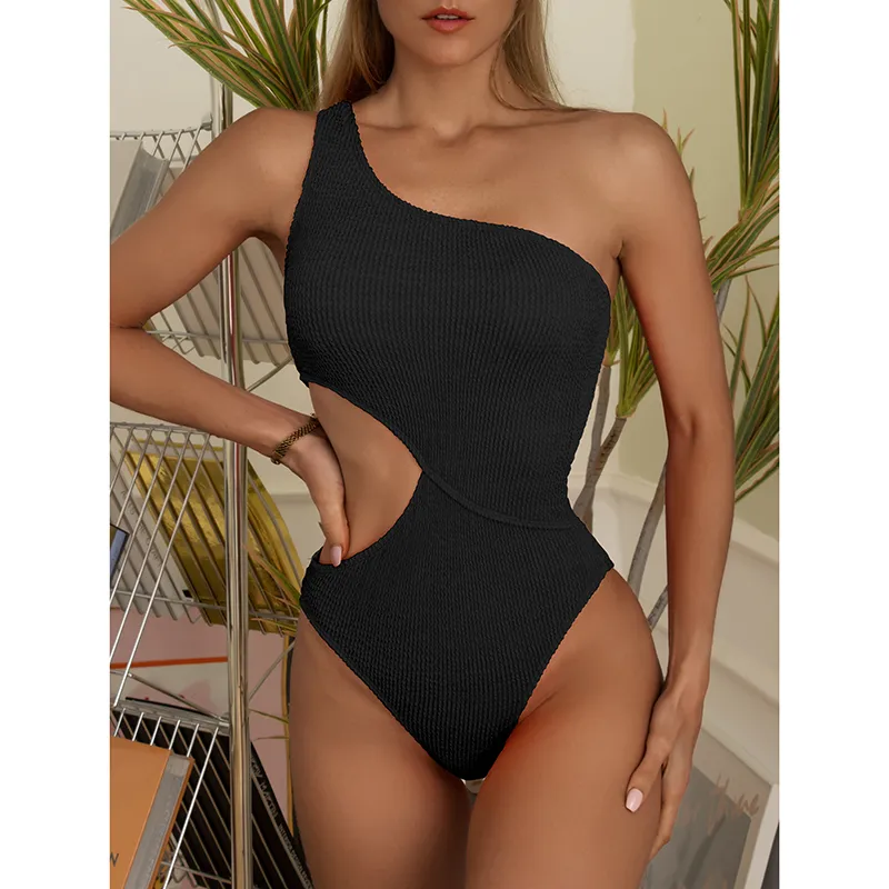 Riseado One Shoulder Women's Swimsuit uitgesneden sexy badmode vrouwen textured Monokini massief badpak strandkleding 220505