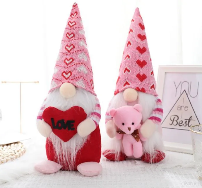 Valentin Day Gnome Bear Love Sanseless Party Favend Gnomes Gods GodS Window Pènes Decoration Toys Ornements