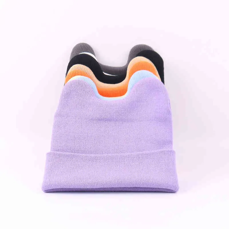 新しいホーンズデザイン冬の女性ソリッドカスタム編み帽子頭蓋骨キャップ男性カジュアルDIYプリントニット帽子キャップgorros J220722