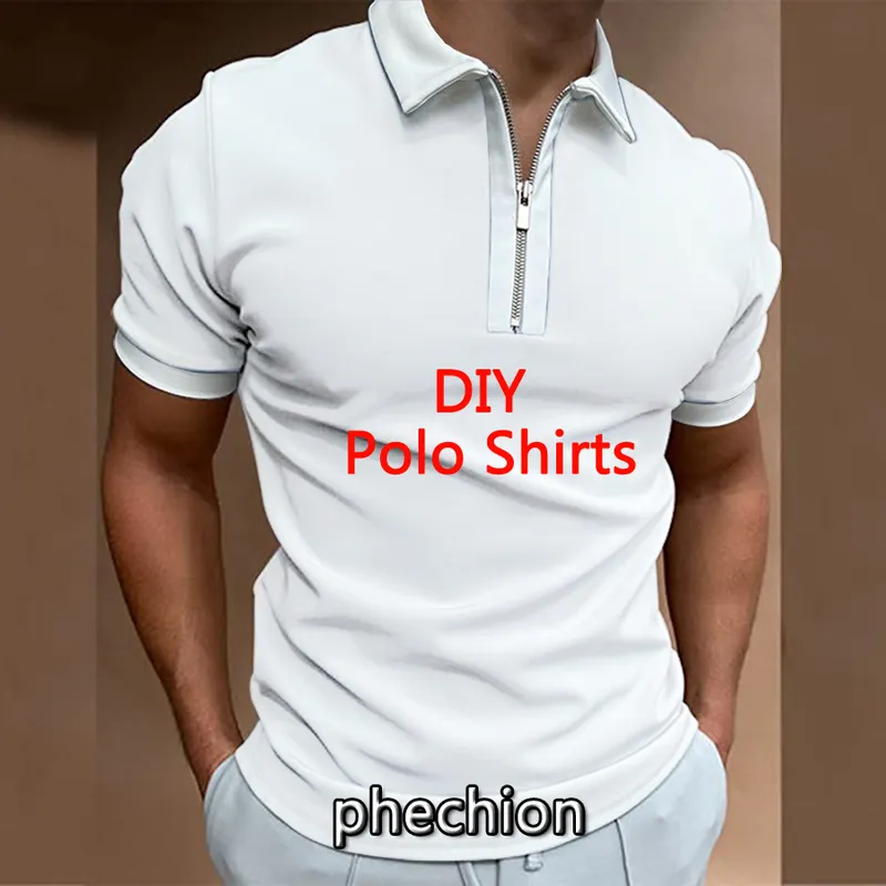 Phechion Fashion Men s Polo Shirt DIY 3D Print Kort ärm Lapel Zip Slim Fit Z11 220704