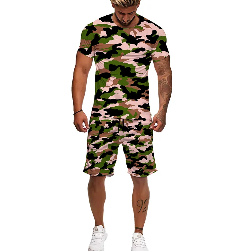 Men's Tracksuits Men Cool Hunting Fishing Camouflage Oversize Shorts/T-shirt/Suits 3D Print Camo Male T Shirt or Tracksuit Sportwear Mens Clothes 220826