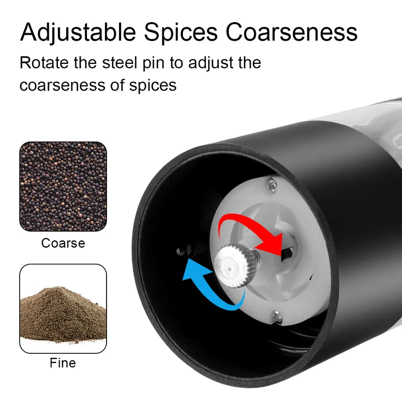 Automatic Salt Pepper With LED Light Electric Spice Mill Grinder Adjustable Coarseness Kitchen Tools For Cooking BBQ 220727