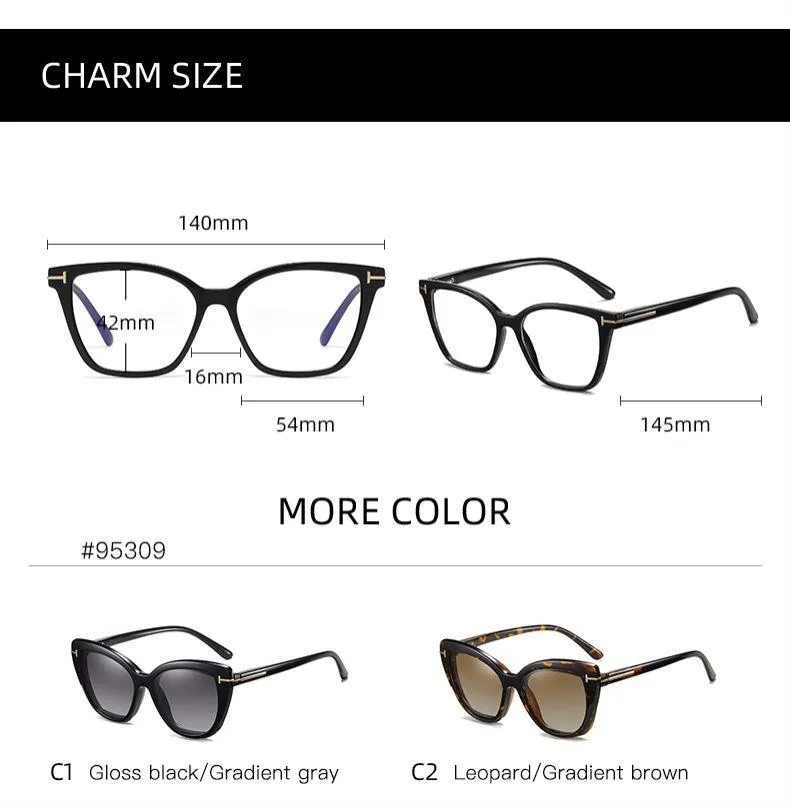 Mode solglasögon ramar 2022 kattögonpolariserade kvinnor 2 i 1 magnetklipp på glasögon tr90 optisk receptbelagd glasögon magnet c215w
