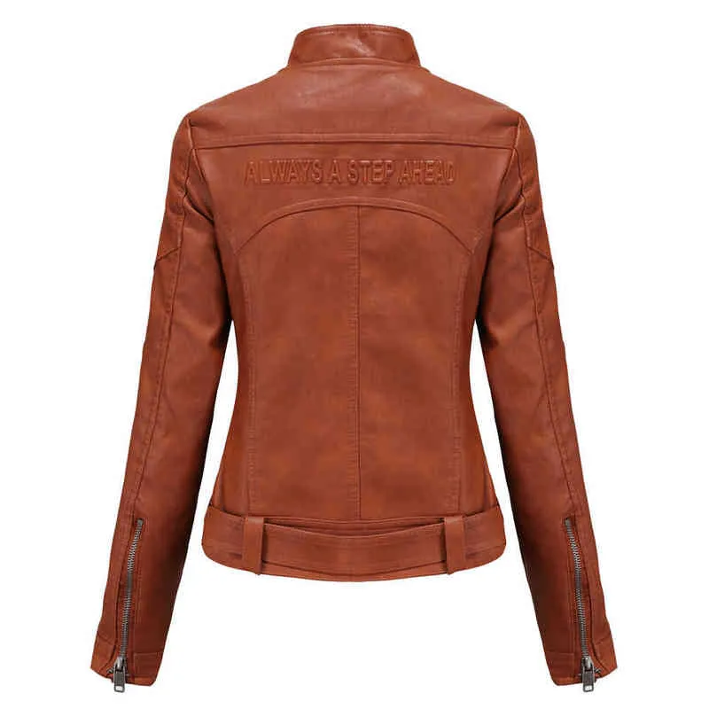 Veste en cuir lavé femmes printemps automne manteau femme Moto Moto Biker veste à glissière dames Chaqueta Mujer marron rouge L220801