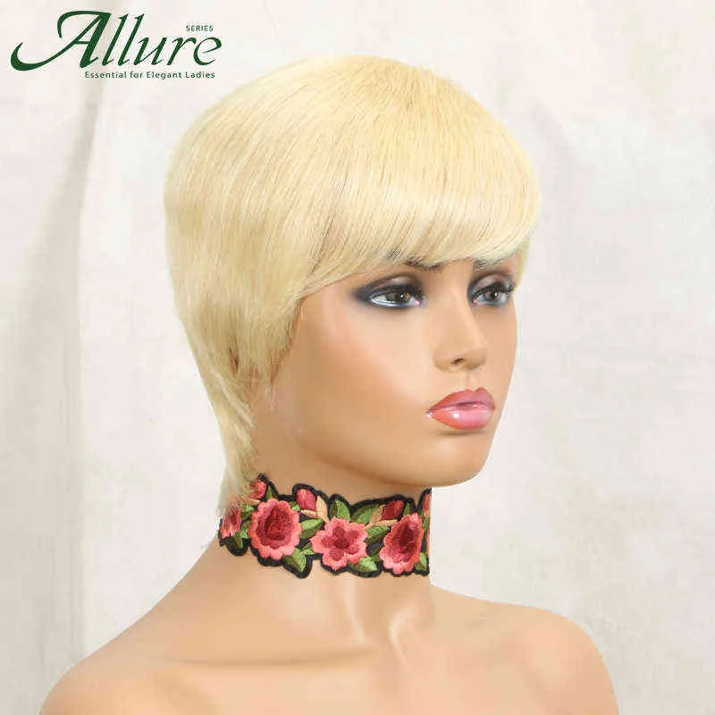 Haarperücken 613 Blonde Pixie Cut Short Bob Human für Frauen Ombre 99j Schnitte mit Pony Kleberloser brasilianischer Allure 220722