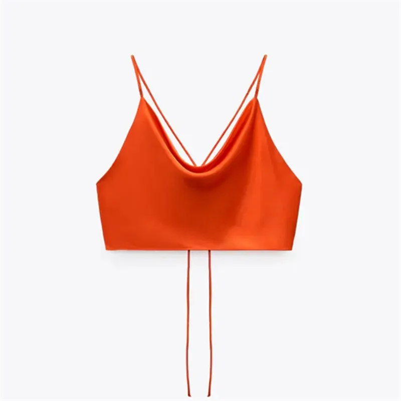 ONKOGENE Top Frauen Satin Frau Orange Sommer Crop Weibliche Rückenfreie Rosa Weiß Trägern Ärmellose Sexy Tanks Camis 220514