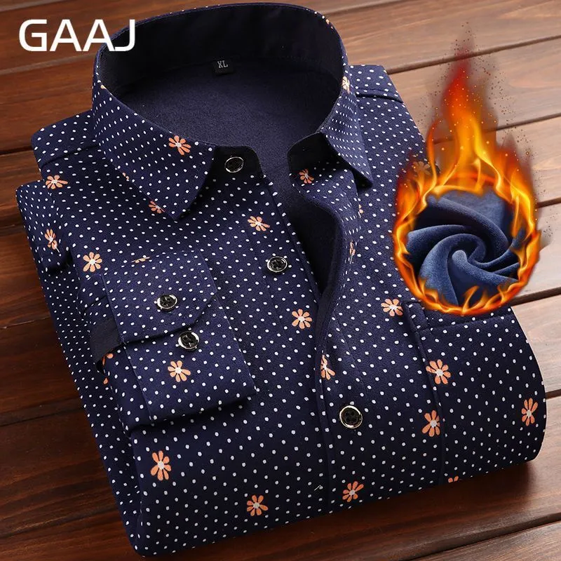 Gaaj Homens Camisa Manga Longa Floral Forma Forma Impressão Predeu Checkered Casual Camisas Algodão Social Quente Com Pele para Mens 220322