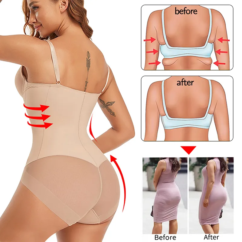 Kadın Bel Trainer Shapewear Terom Kontrolü Fajas colombianas vücut şekillendiricisi seksi vneck korse bodysuit yerleşik sütyen kamisole üstleri 220702