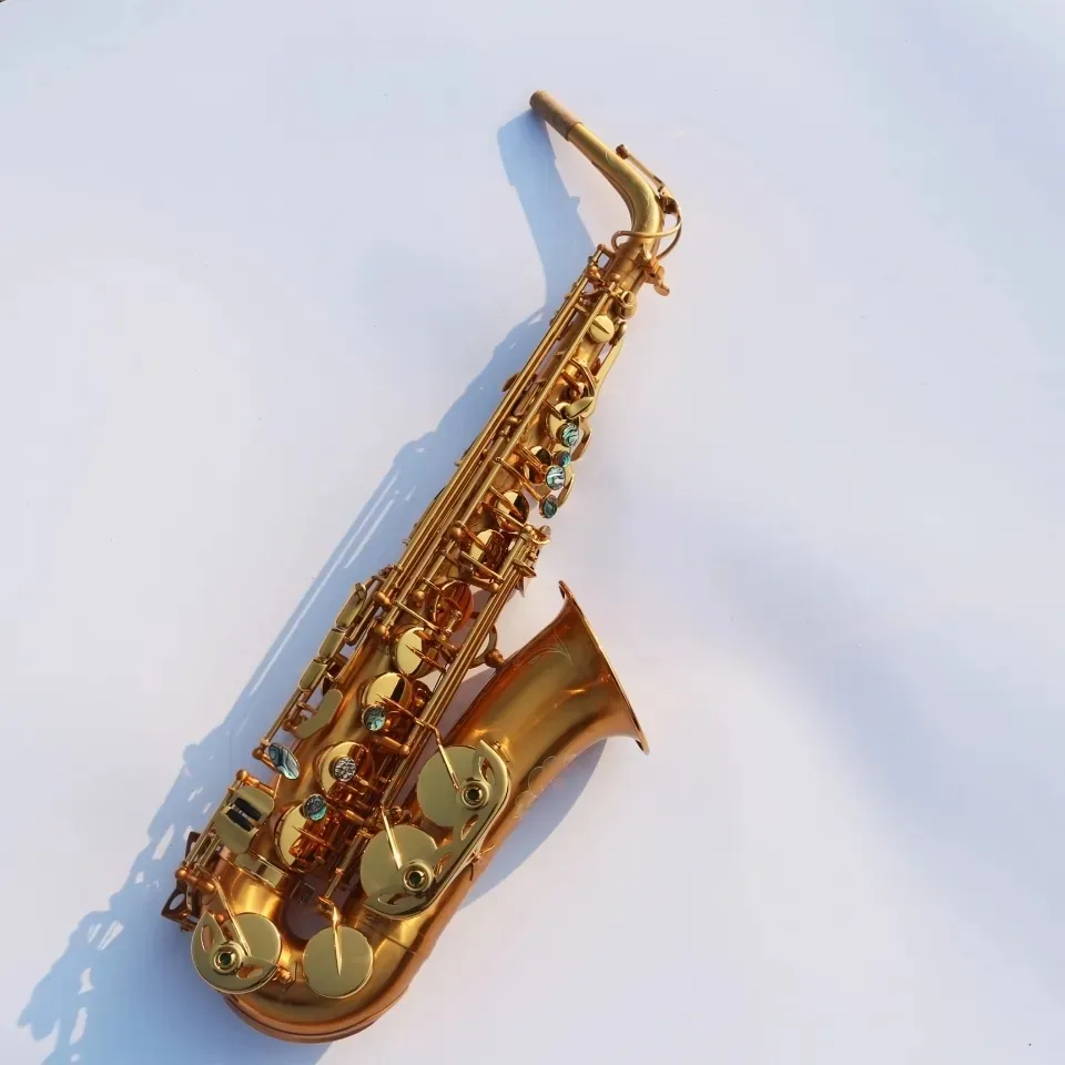 High-end vergulde e-tune altsaxofoon Goudborstig abalone felle sleutel professioneel saxofooninstrument kan worden aangepast