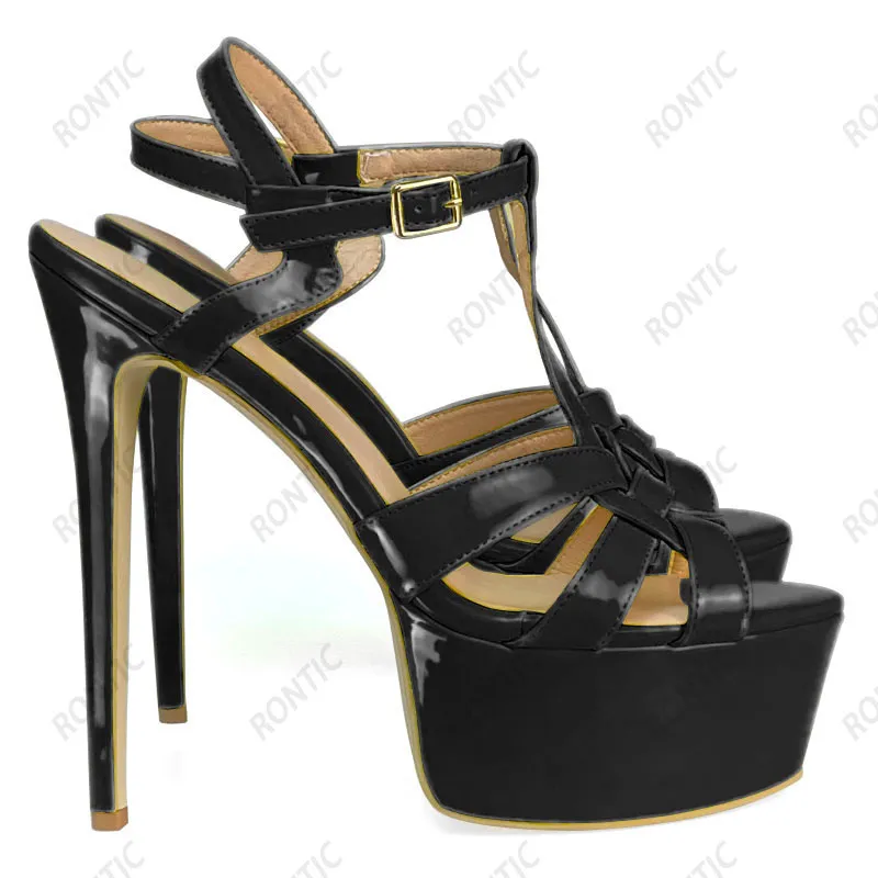 Rontic Handwork Kobiety Platformy Sandały Patent Sexy Stiletto Obcasy Peep Toe Yellow Green Pink Red Night Club Buty US Rozmiar 5-20