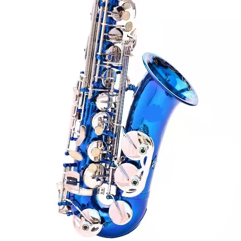 Gepersonaliseerde hemelsblauwe e-flat professionele altsaxofoon messing verzilverde knop EB Professional-grade Tone Sax-instrument