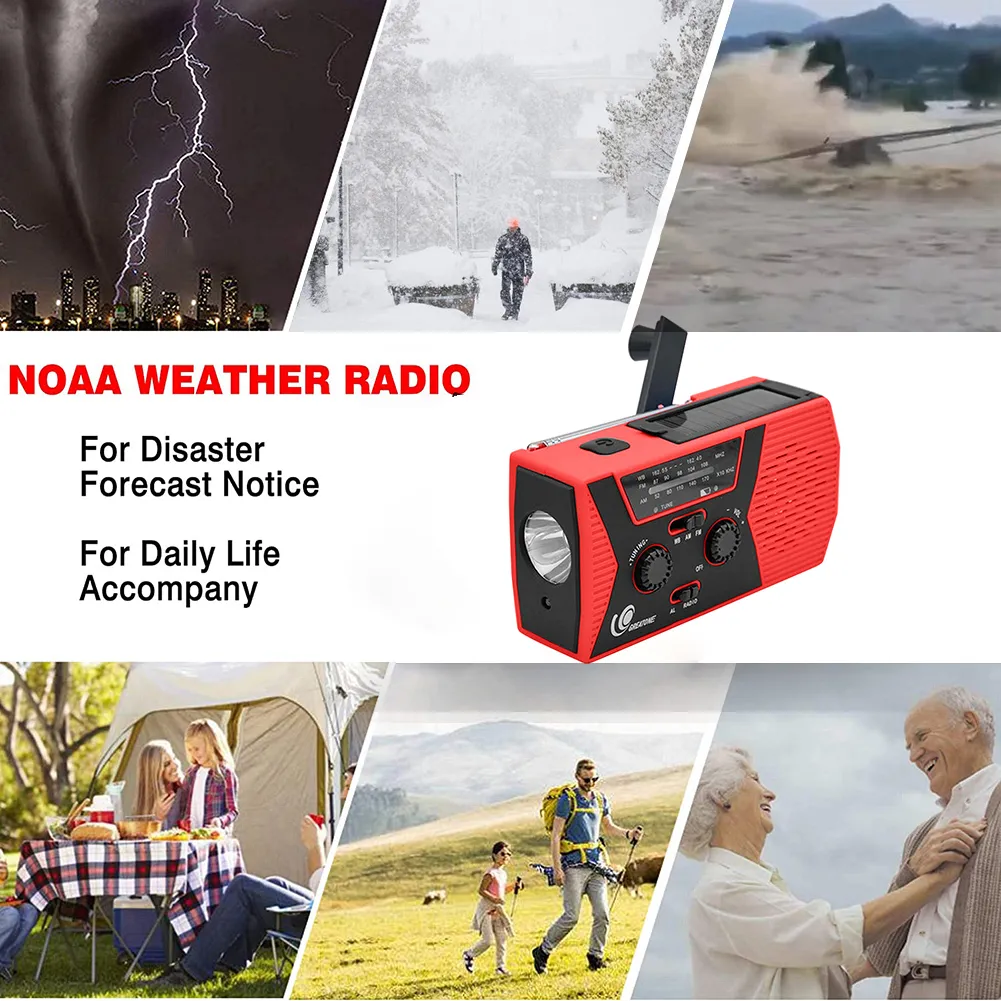 휴대용 다기능 태양 비상 라디오 핸드 NOAA / AM / FM 시간 밴드 알람 램프 독서 야외 캠핑 생존 도구