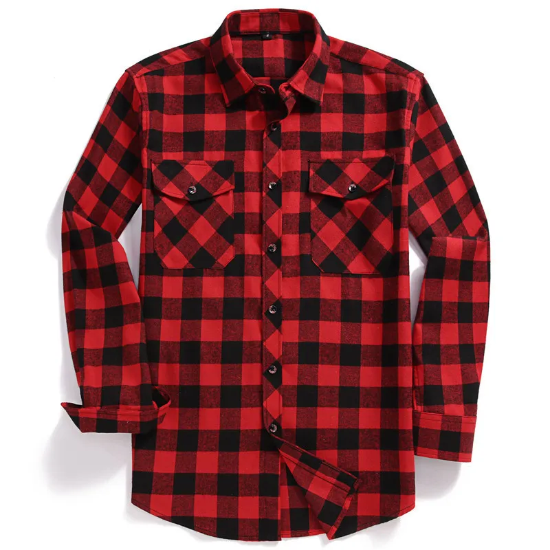 Men Casual Plaid Flannel Shirt LongSleeved Chest Two Pocket Design Fashion PrintedButton USA SIZE S M L XL 2XL 220811