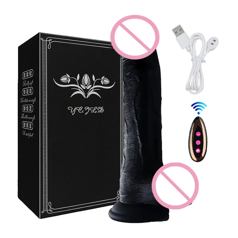 Schwarze Dildo-Vibratoren für Frauen, Heizung, stoßende Schaukel, Silikon-Saugnapf, vibrierender realistischer Penis, sexy Spielzeug für Erwachsene